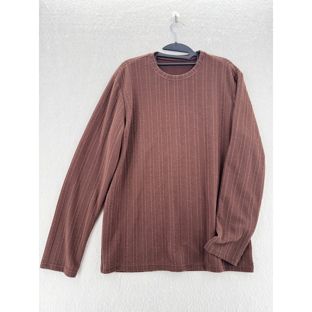 Dazy - Long Sleeve Textured Cable Knit Top - Brown - XL - Mens